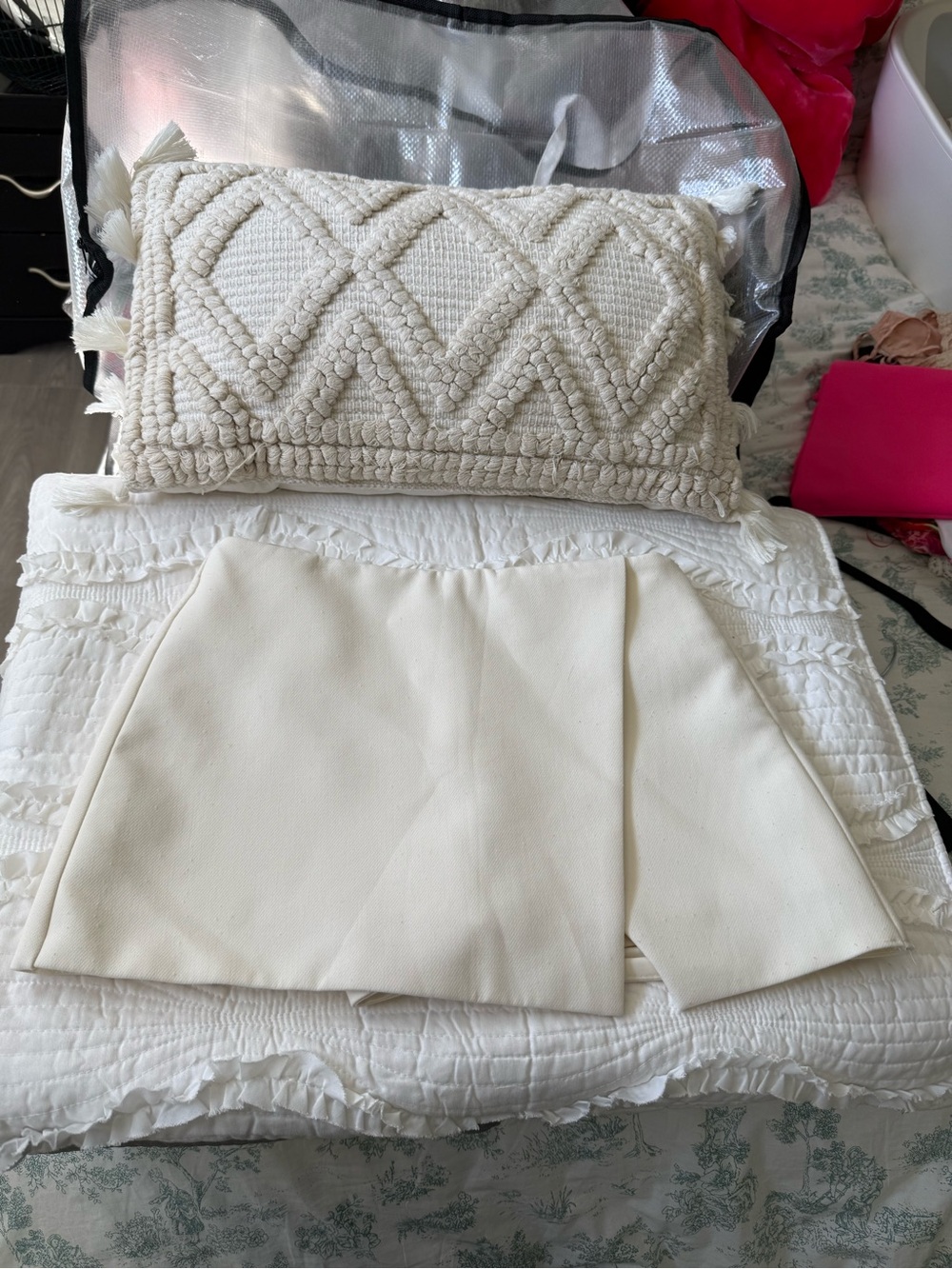 Zara Cream Textured Lumbar Pillow with Tassel Detail